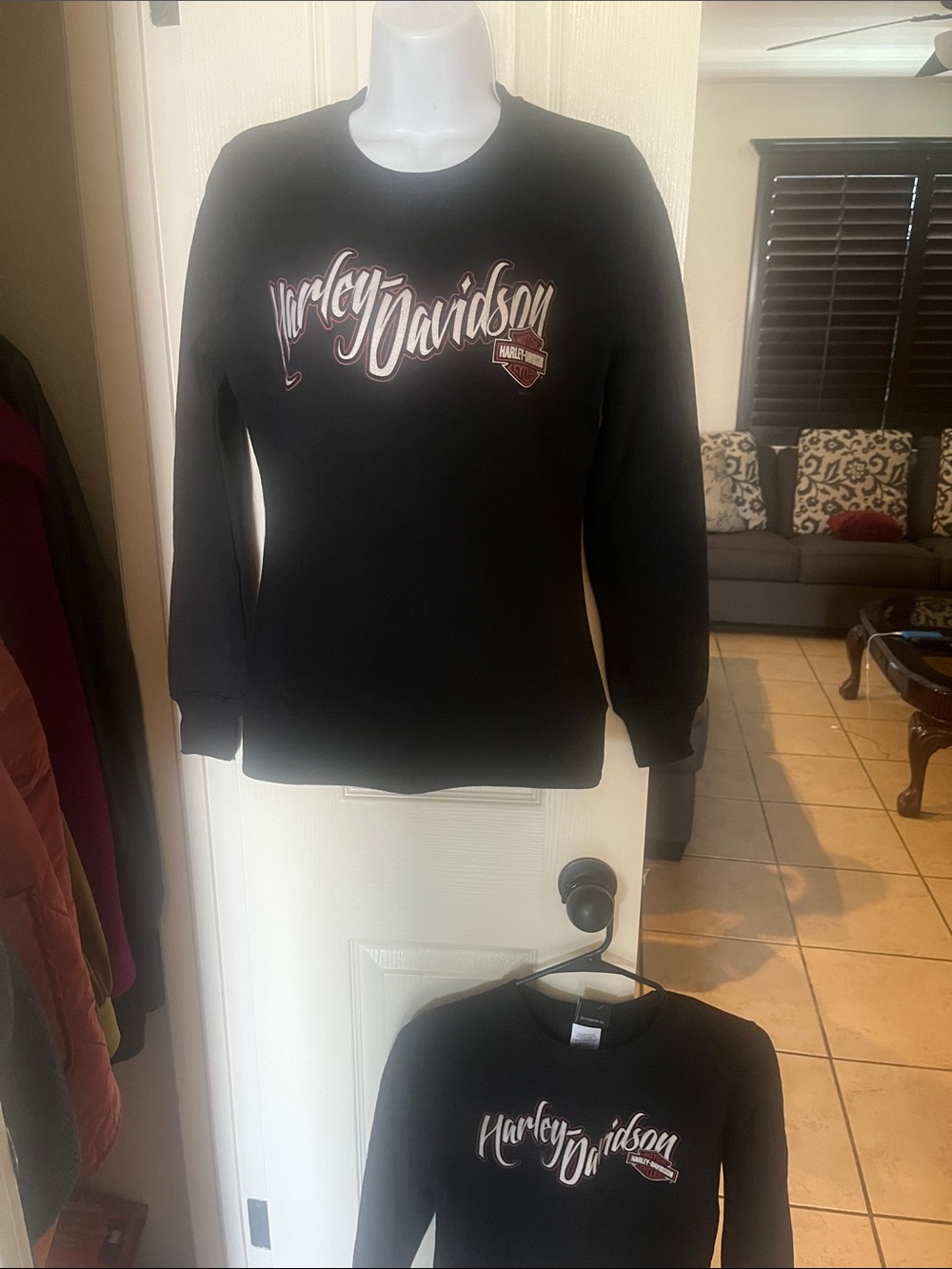 2-Harley-Davidson Black Pullover Sweatshirt with White/Pink Script